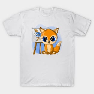 Funny fox painter with easel T-Shirt